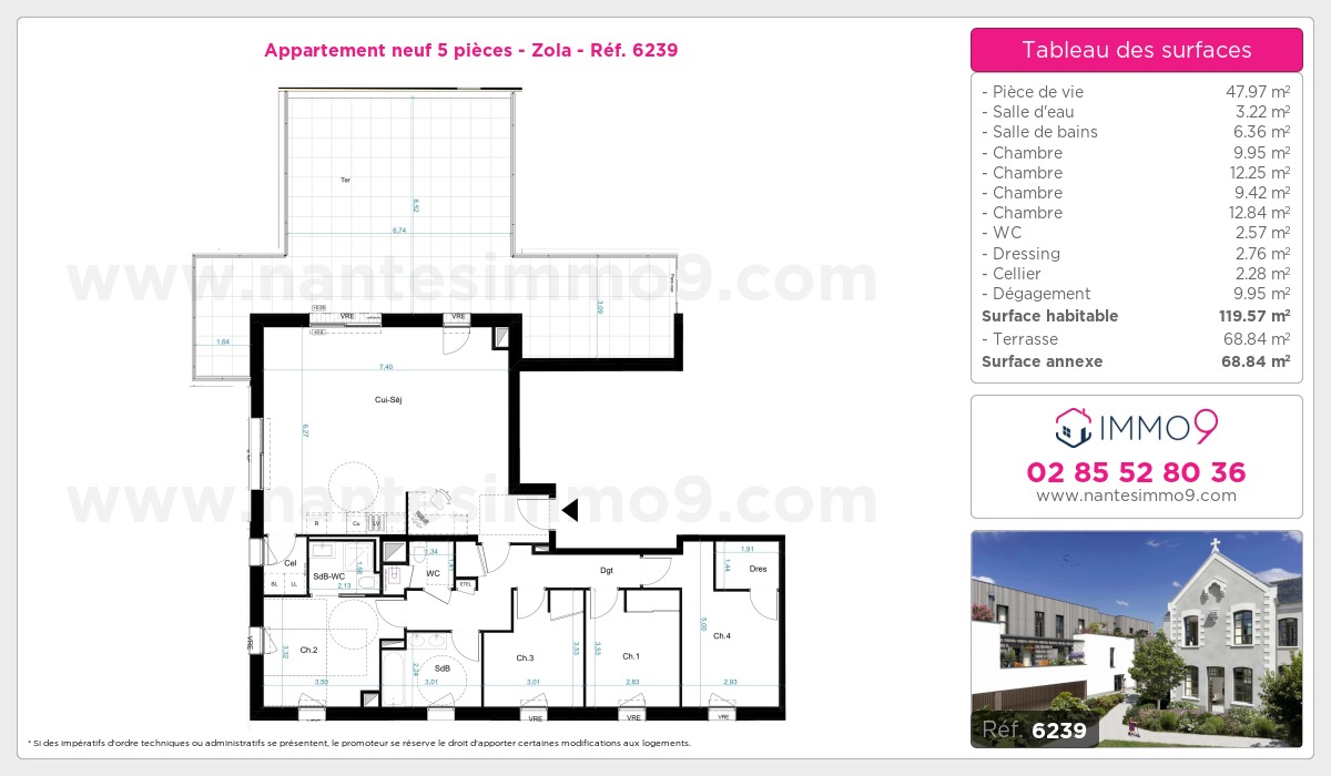 Plan et surfaces, Programme neuf Nantes : Zola Référence n° 6239