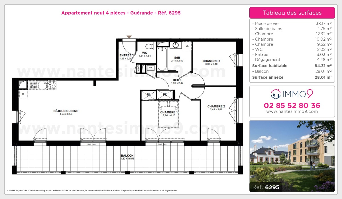 Plan et surfaces, Programme neuf Guérande Référence n° 6295