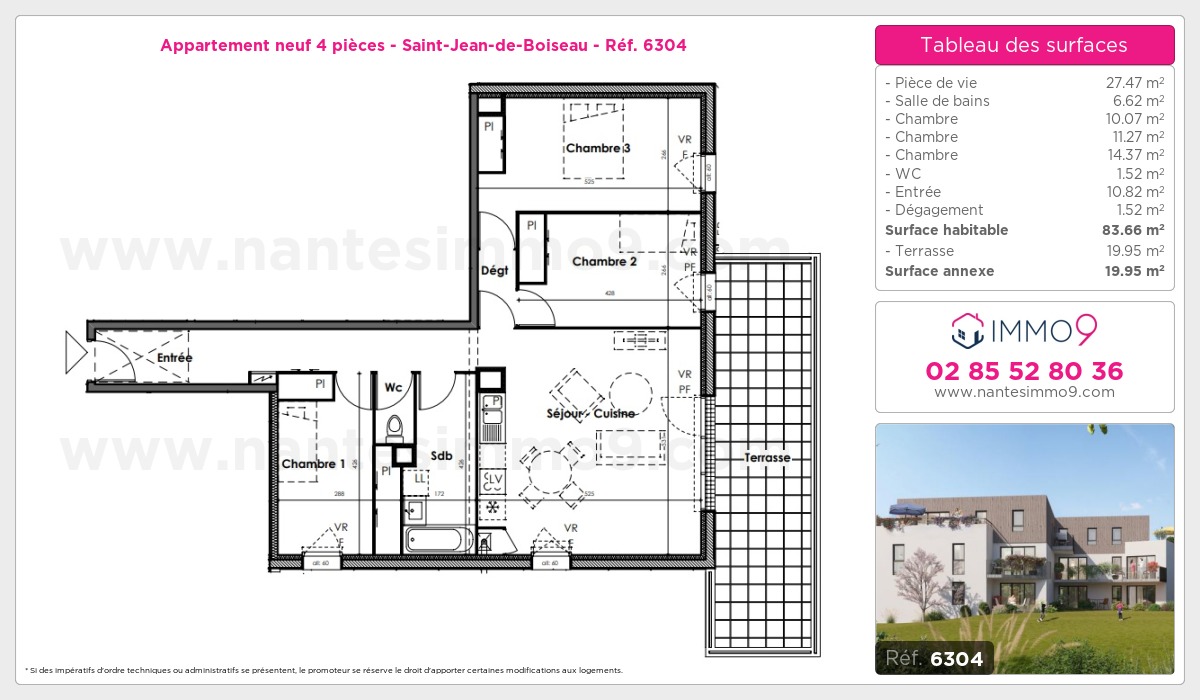 Plan et surfaces, Programme neuf Saint-Jean-de-Boiseau Référence n° 6304