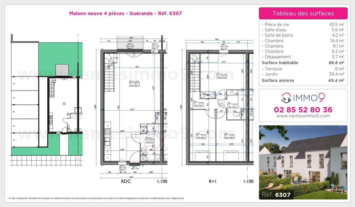 Plan et surfaces, Programme neuf Guérande Référence n° 6307