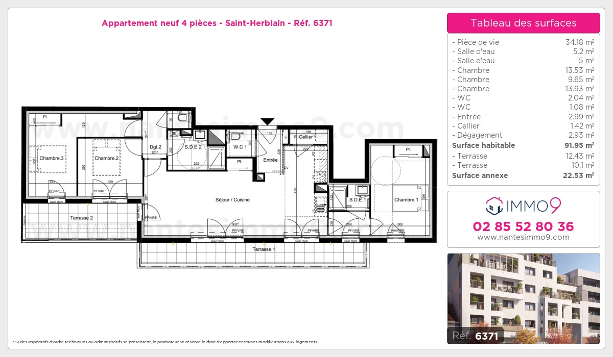 Plan et surfaces, Programme neuf Saint-Herblain Référence n° 6371
