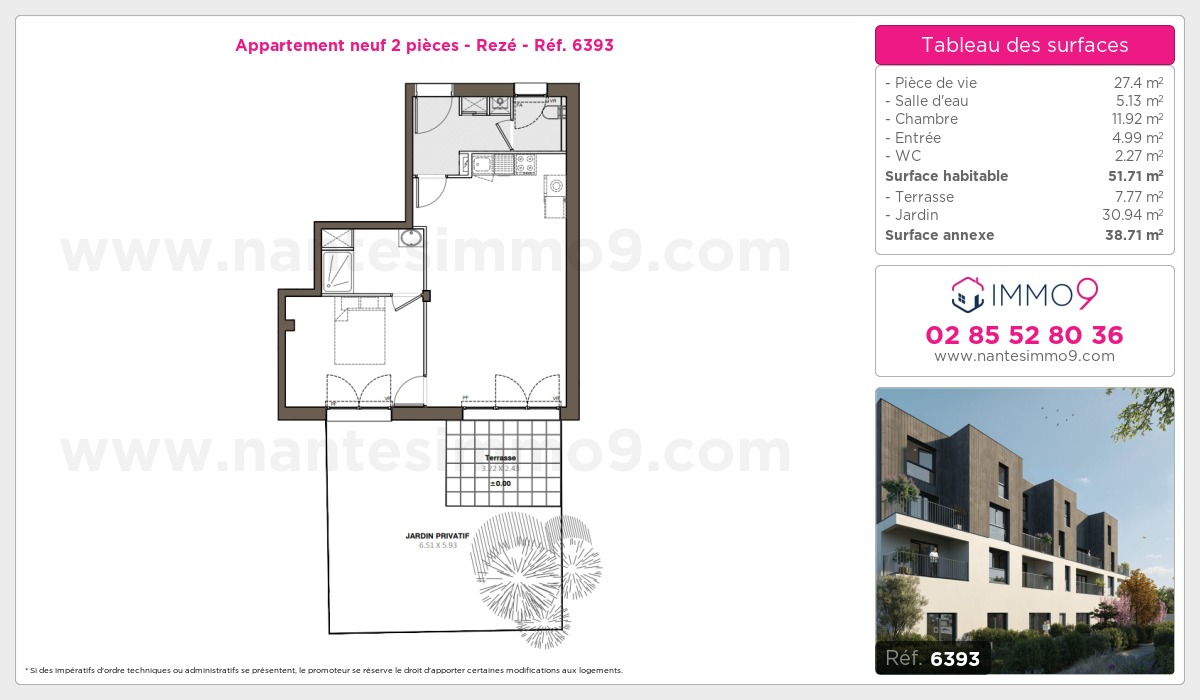 Plan et surfaces, Programme neuf Rezé Référence n° 6393