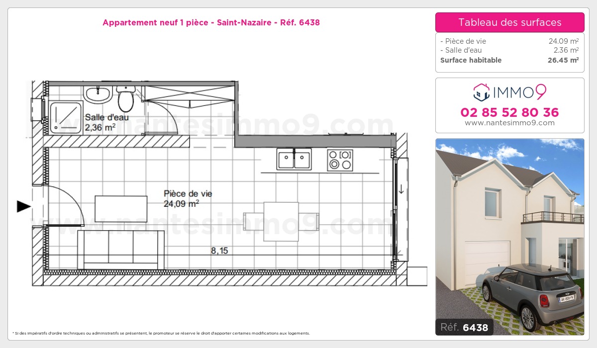 Plan et surfaces, Programme neuf Saint-Nazaire Référence n° 6438