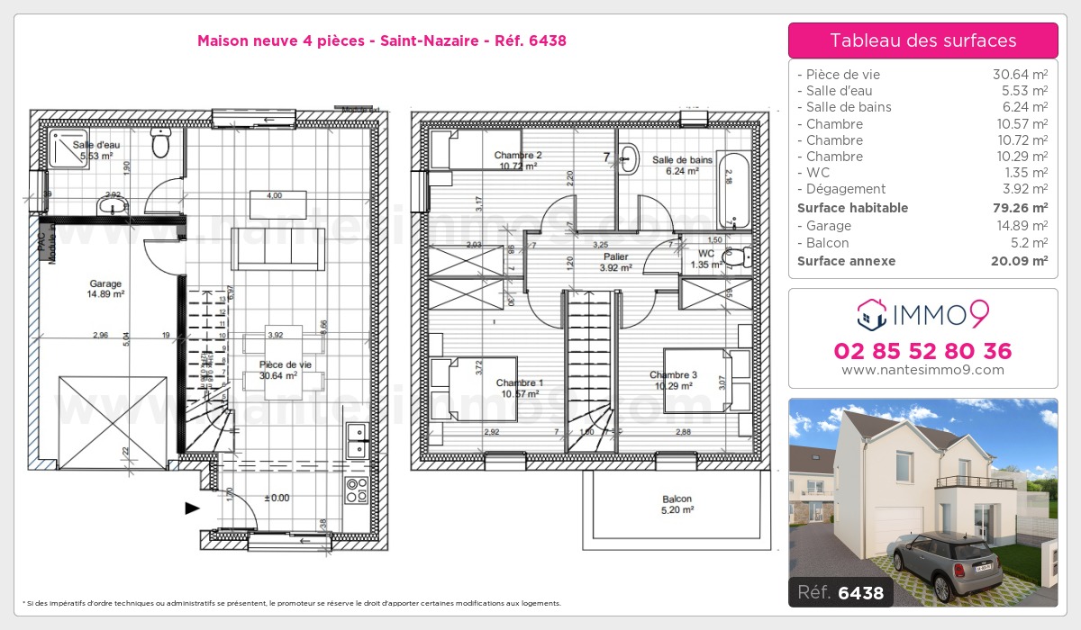 Plan et surfaces, Programme neuf Saint-Nazaire Référence n° 6438