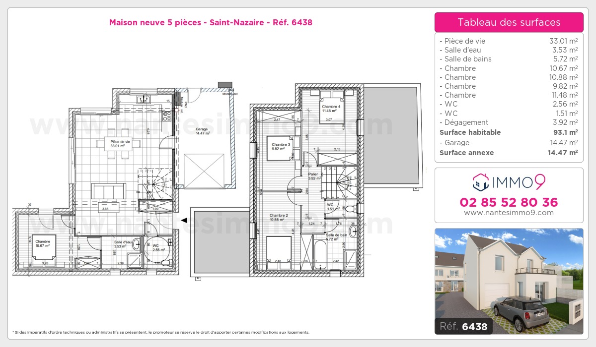 Plan et surfaces, Programme neuf Saint-Nazaire Référence n° 6438