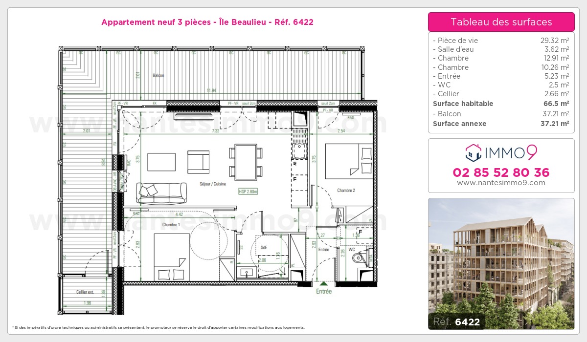 Plan et surfaces, Programme neuf Nantes : Île Beaulieu Référence n° 6422