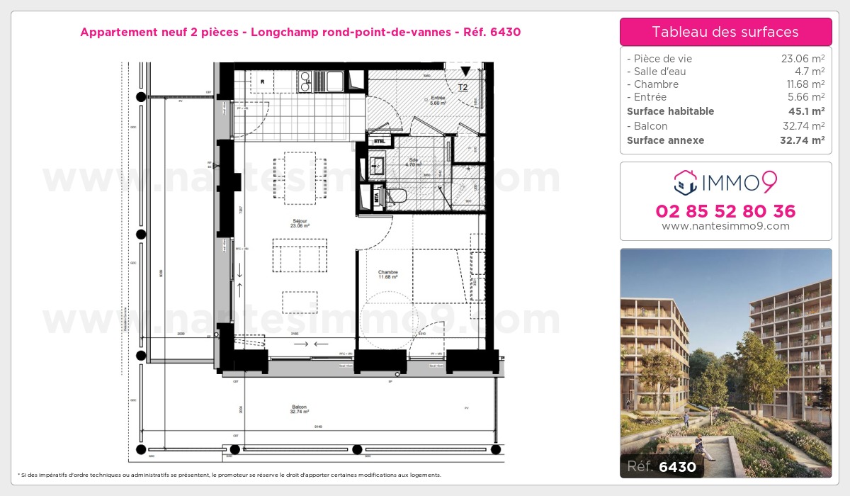 Plan et surfaces, Programme neuf Nantes : Longchamp rond-point-de-vannes Référence n° 6430