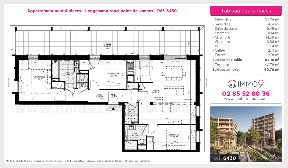 Plan et surfaces, Programme neuf Nantes : Longchamp rond-point-de-vannes Référence n° 6430