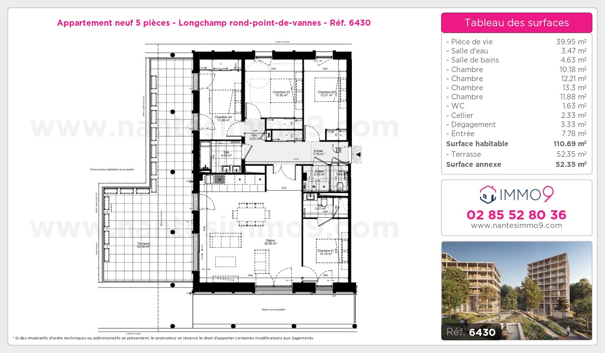 Plan et surfaces, Programme neuf Nantes : Longchamp rond-point-de-vannes Référence n° 6430