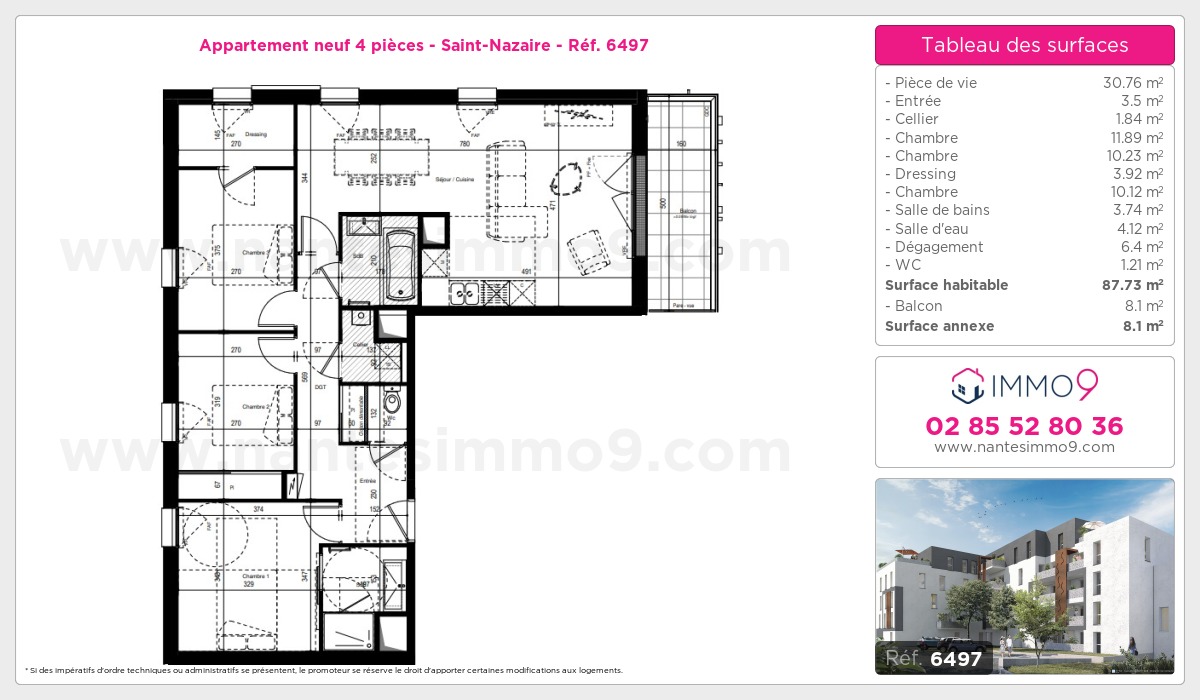 Plan et surfaces, Programme neuf Saint-Nazaire Référence n° 6497