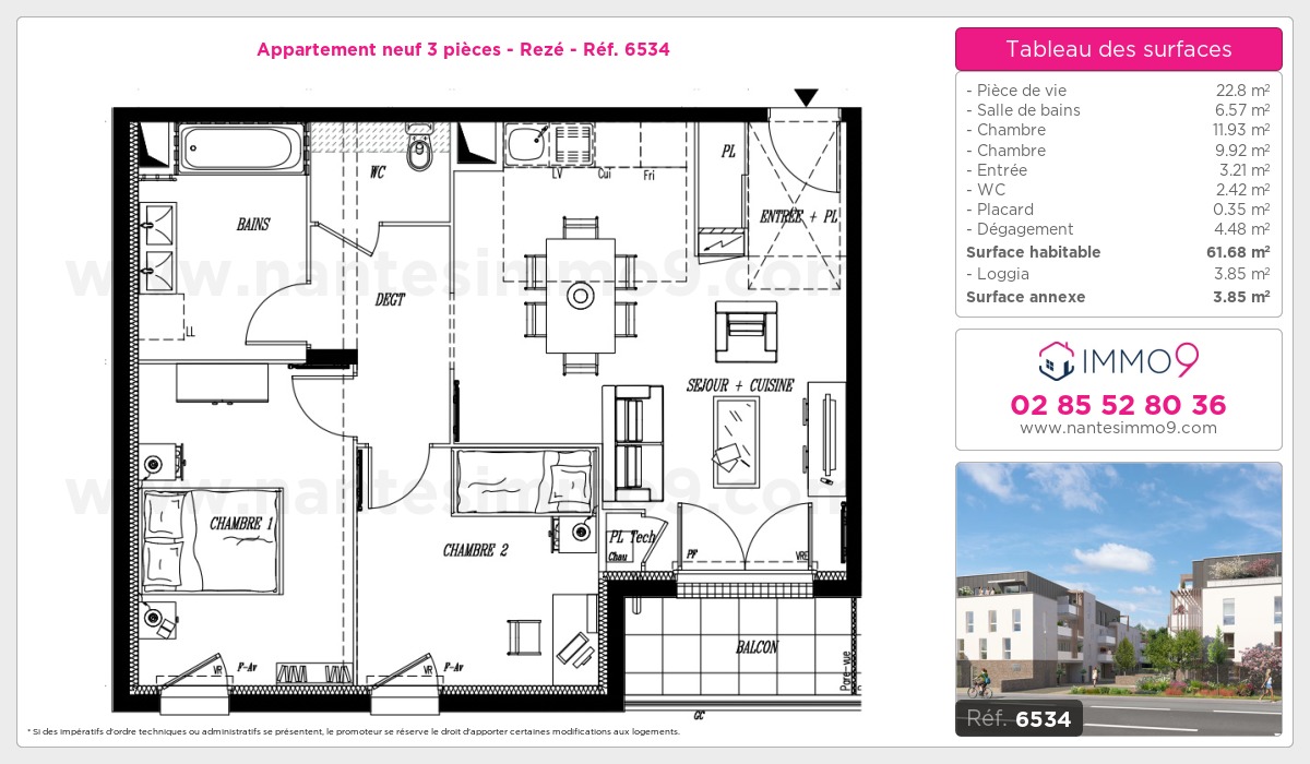 Plan et surfaces, Programme neuf Rezé Référence n° 6534