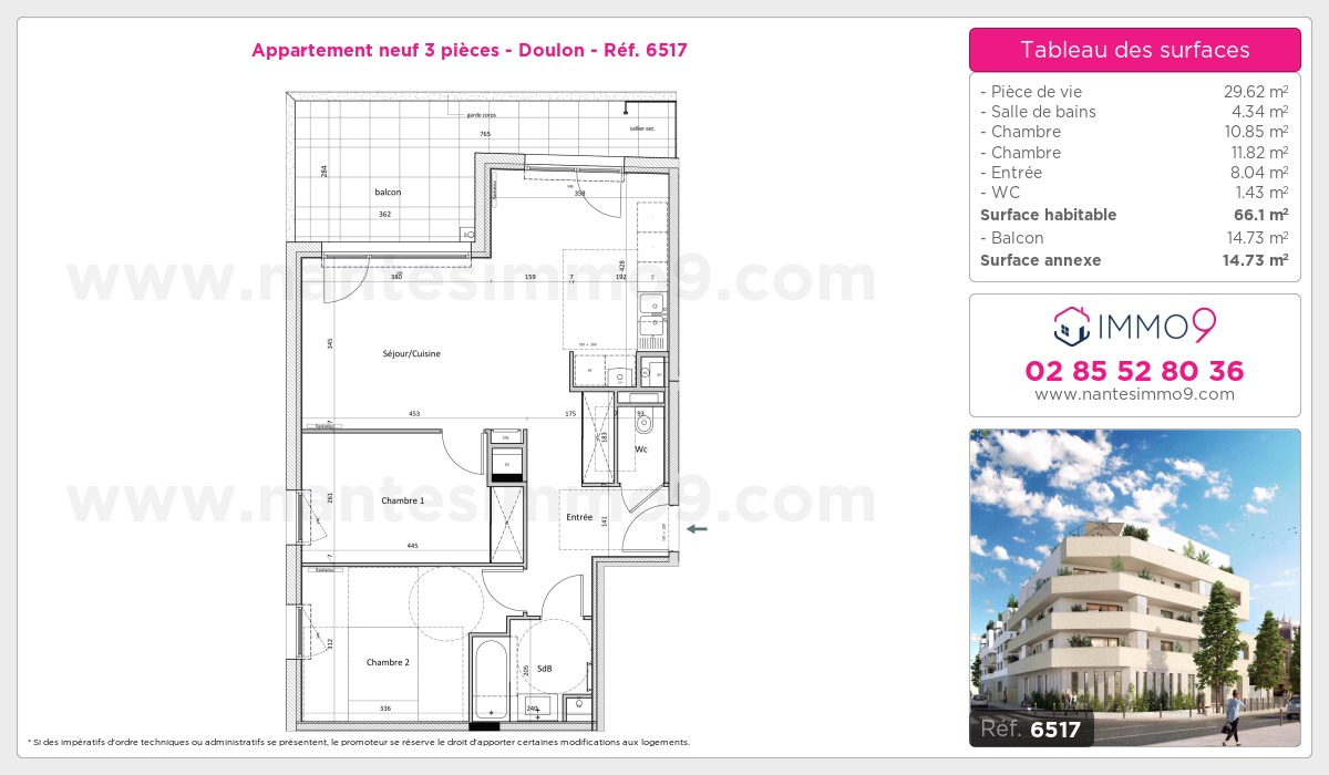 Plan et surfaces, Programme neuf Nantes : Doulon Référence n° 6517