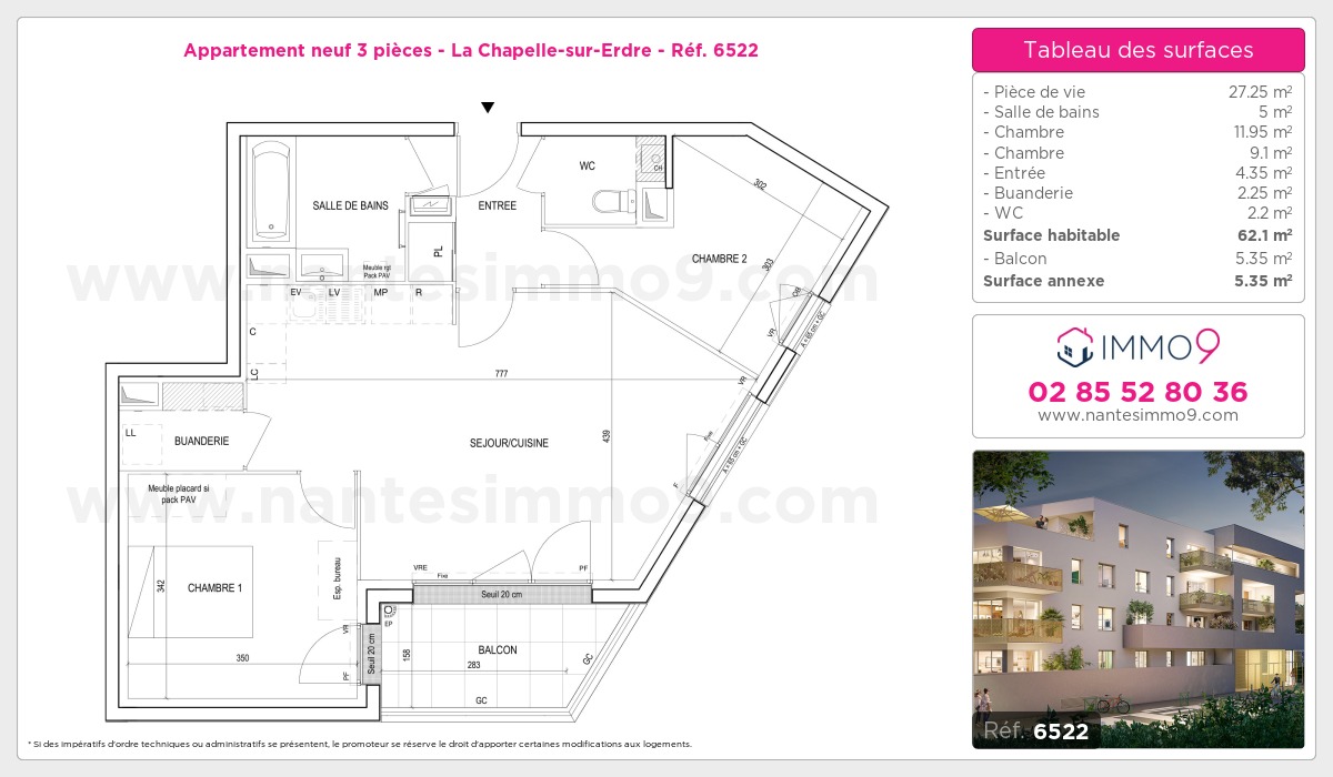 Plan et surfaces, Programme neuf Chapelle-sur-Erdre Référence n° 6522