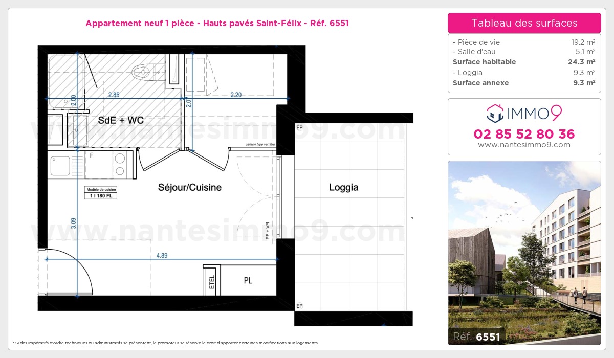 Plan et surfaces, Programme neuf Nantes : Hauts pavés Saint-Félix Référence n° 6551