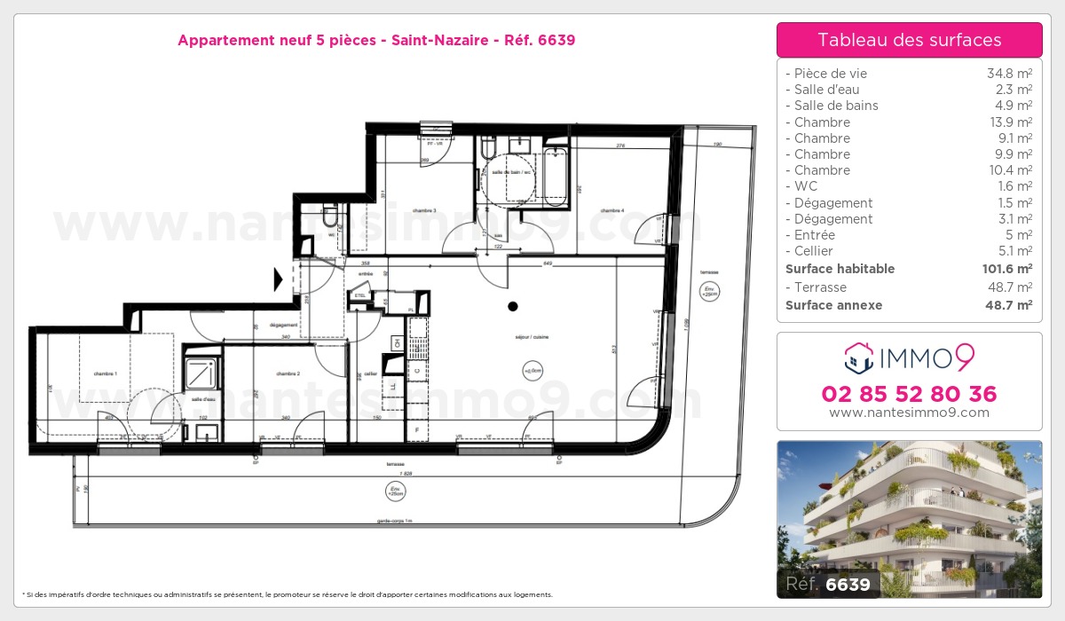 Plan et surfaces, Programme neuf Saint-Nazaire Référence n° 6639