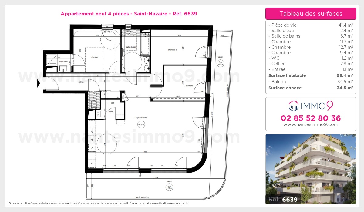 Plan et surfaces, Programme neuf Saint-Nazaire Référence n° 6639