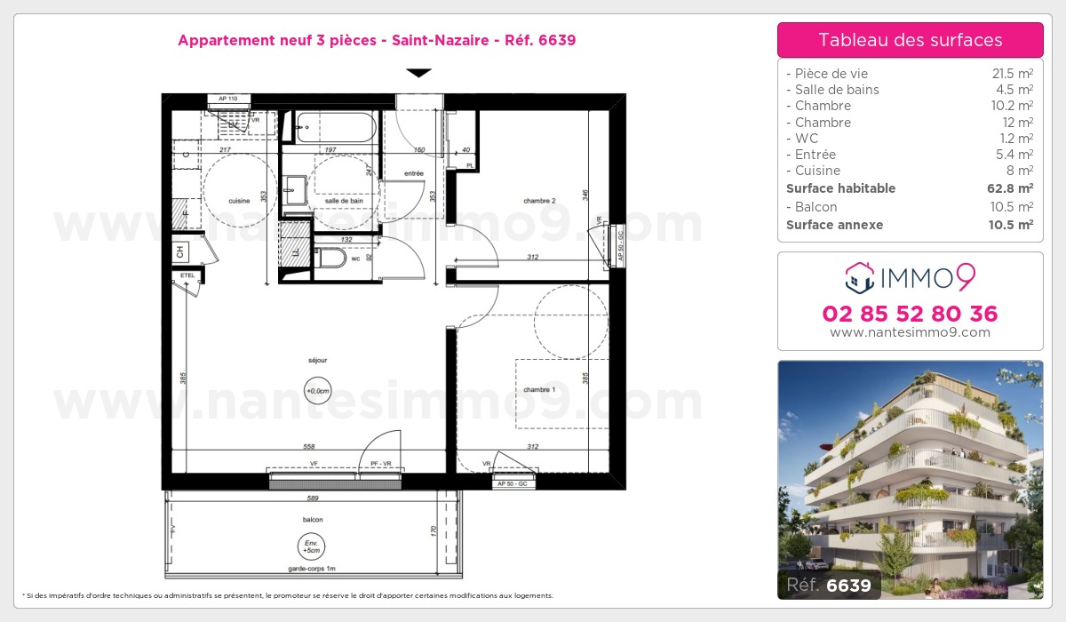 Plan et surfaces, Programme neuf Saint-Nazaire Référence n° 6639