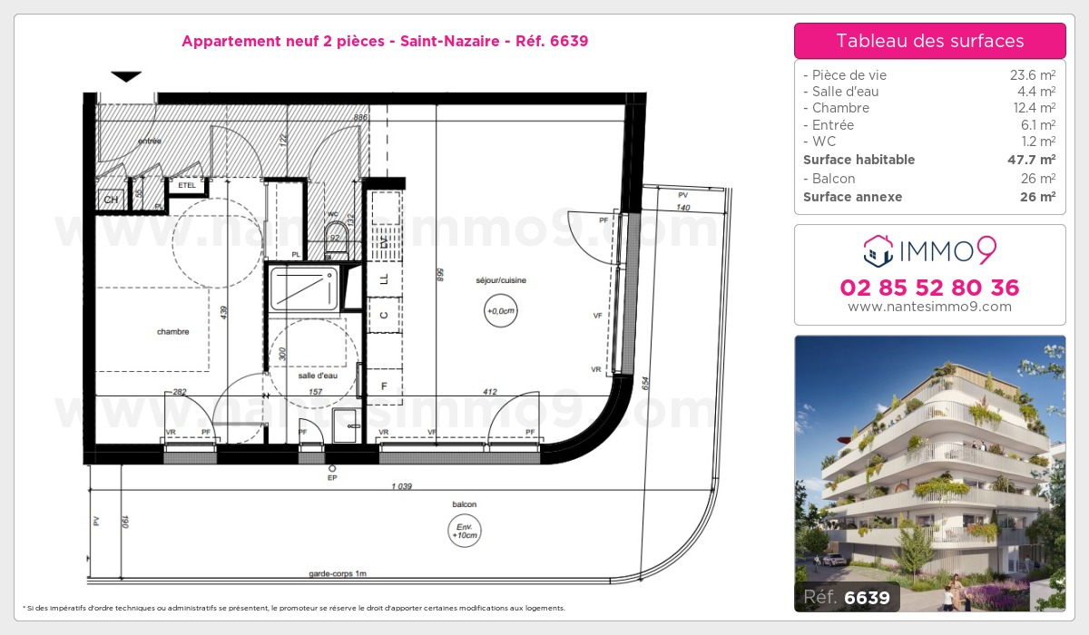 Plan et surfaces, Programme neuf Saint-Nazaire Référence n° 6639
