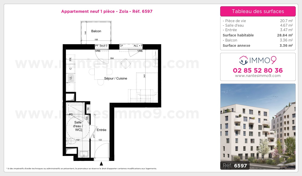 Plan et surfaces, Programme neuf Nantes : Zola Référence n° 6597