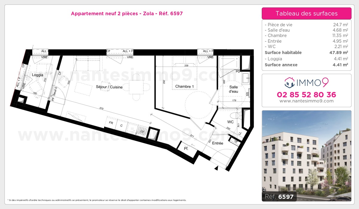 Plan et surfaces, Programme neuf Nantes : Zola Référence n° 6597