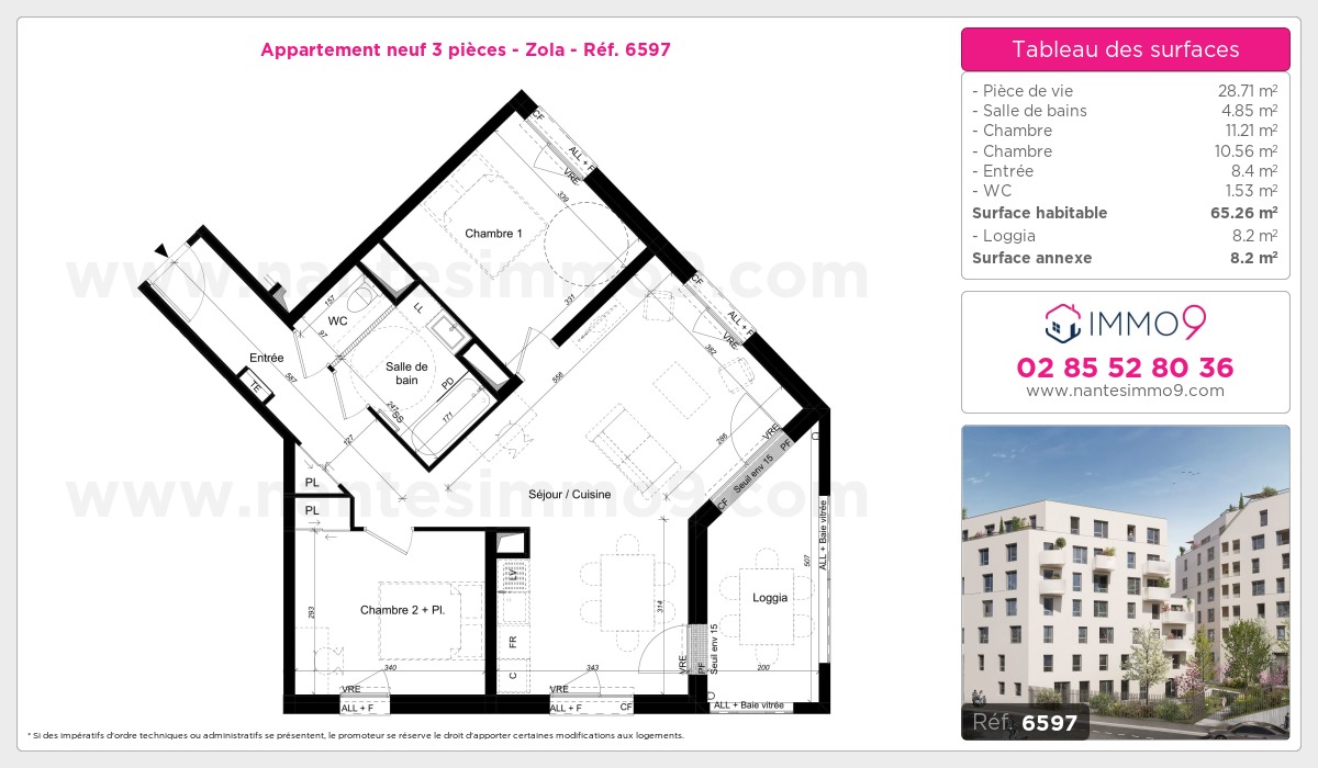 Plan et surfaces, Programme neuf Nantes : Zola Référence n° 6597