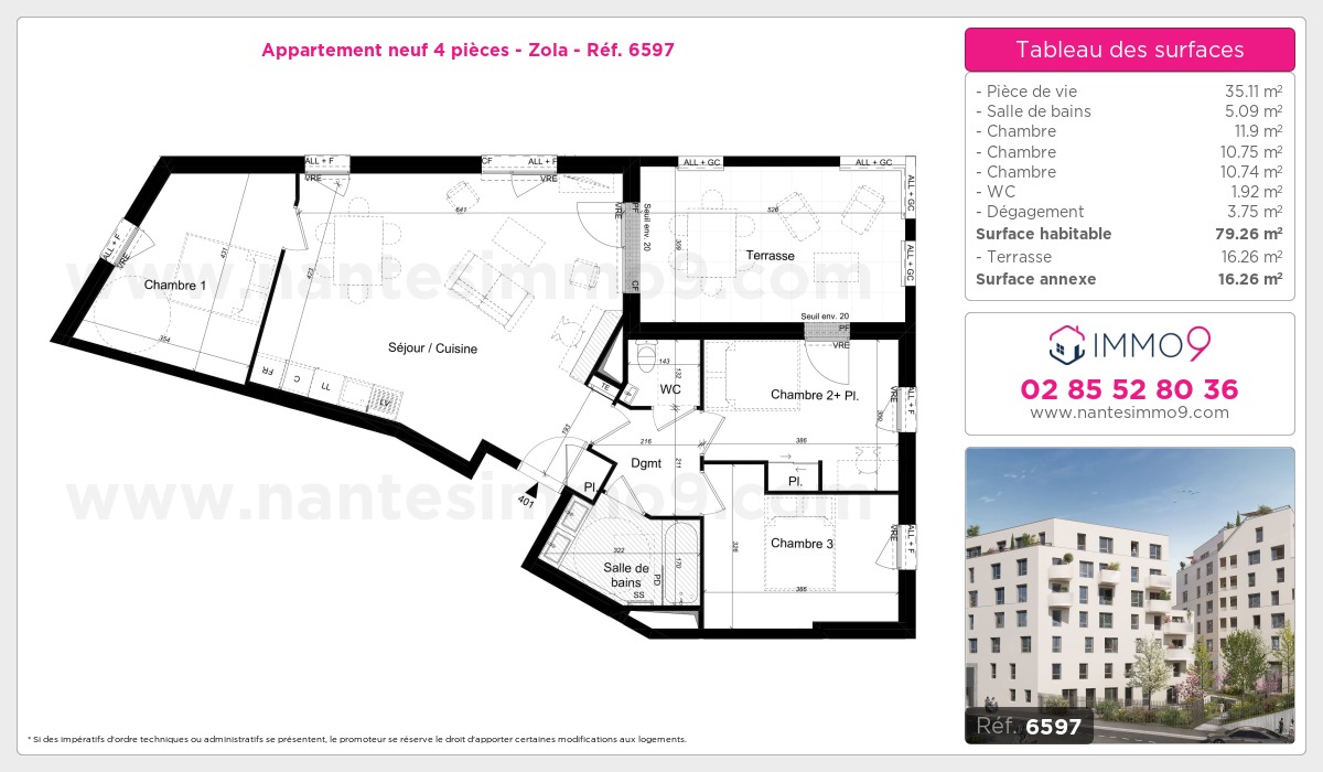 Plan et surfaces, Programme neuf Nantes : Zola Référence n° 6597