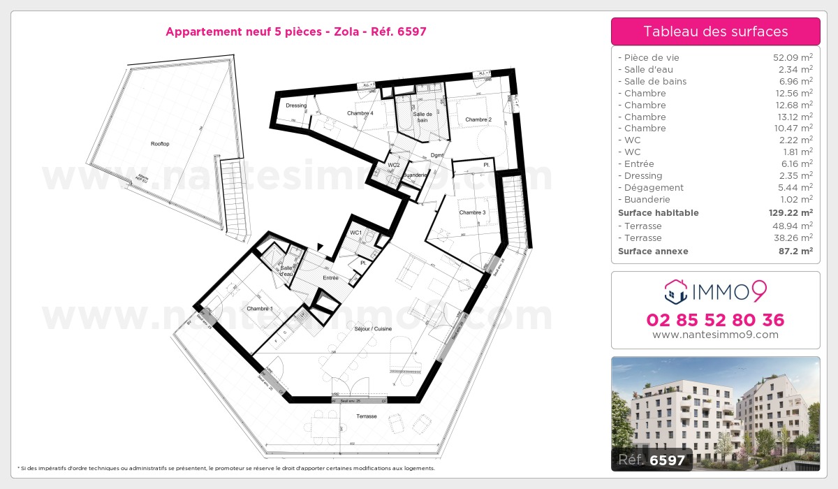 Plan et surfaces, Programme neuf Nantes : Zola Référence n° 6597