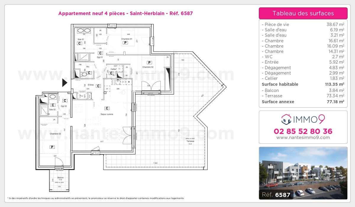 Plan et surfaces, Programme neuf Saint-Herblain Référence n° 6587