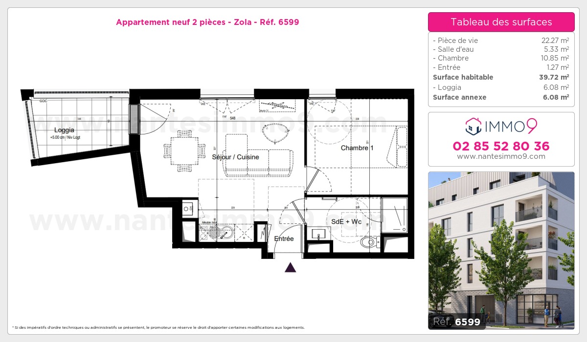 Plan et surfaces, Programme neuf Nantes : Zola Référence n° 6599