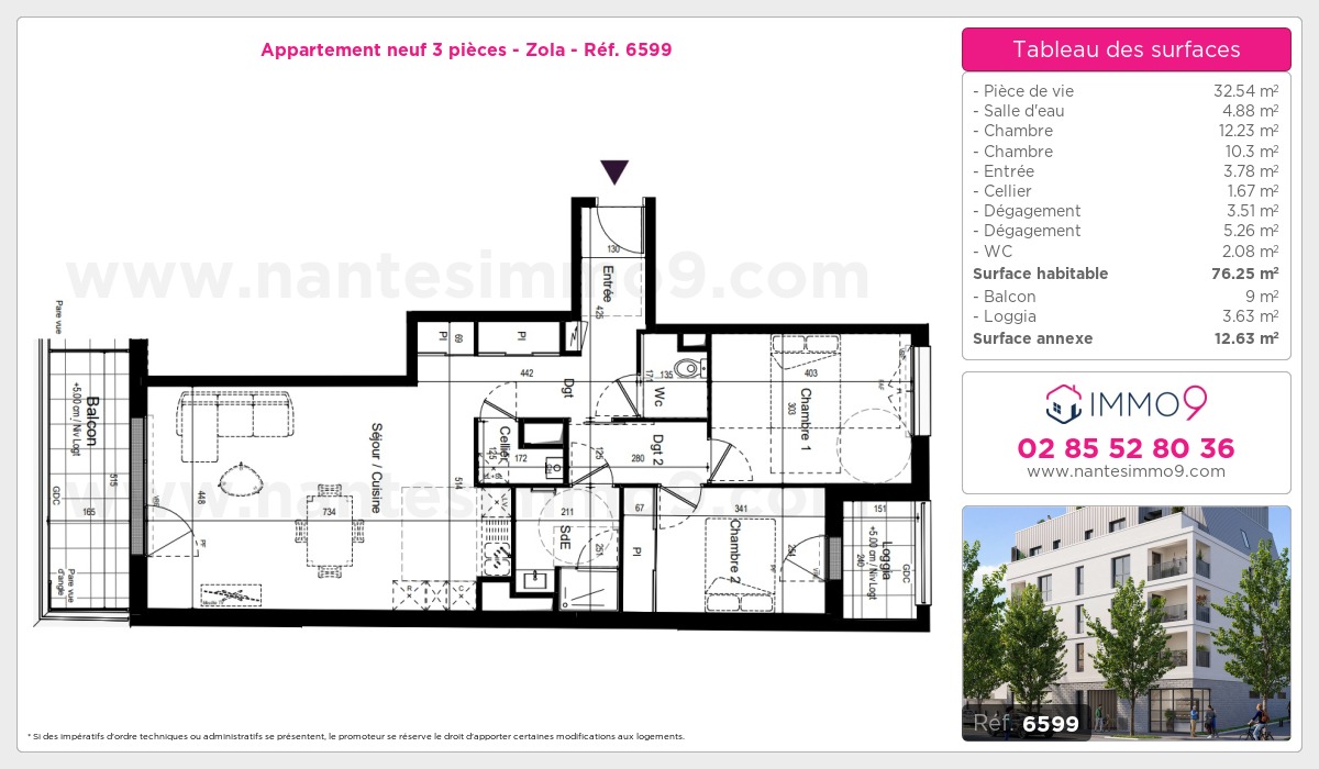Plan et surfaces, Programme neuf Nantes : Zola Référence n° 6599
