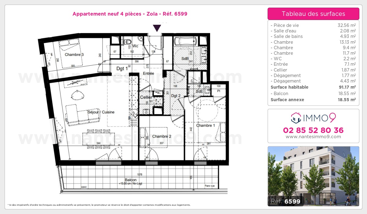 Plan et surfaces, Programme neuf Nantes : Zola Référence n° 6599