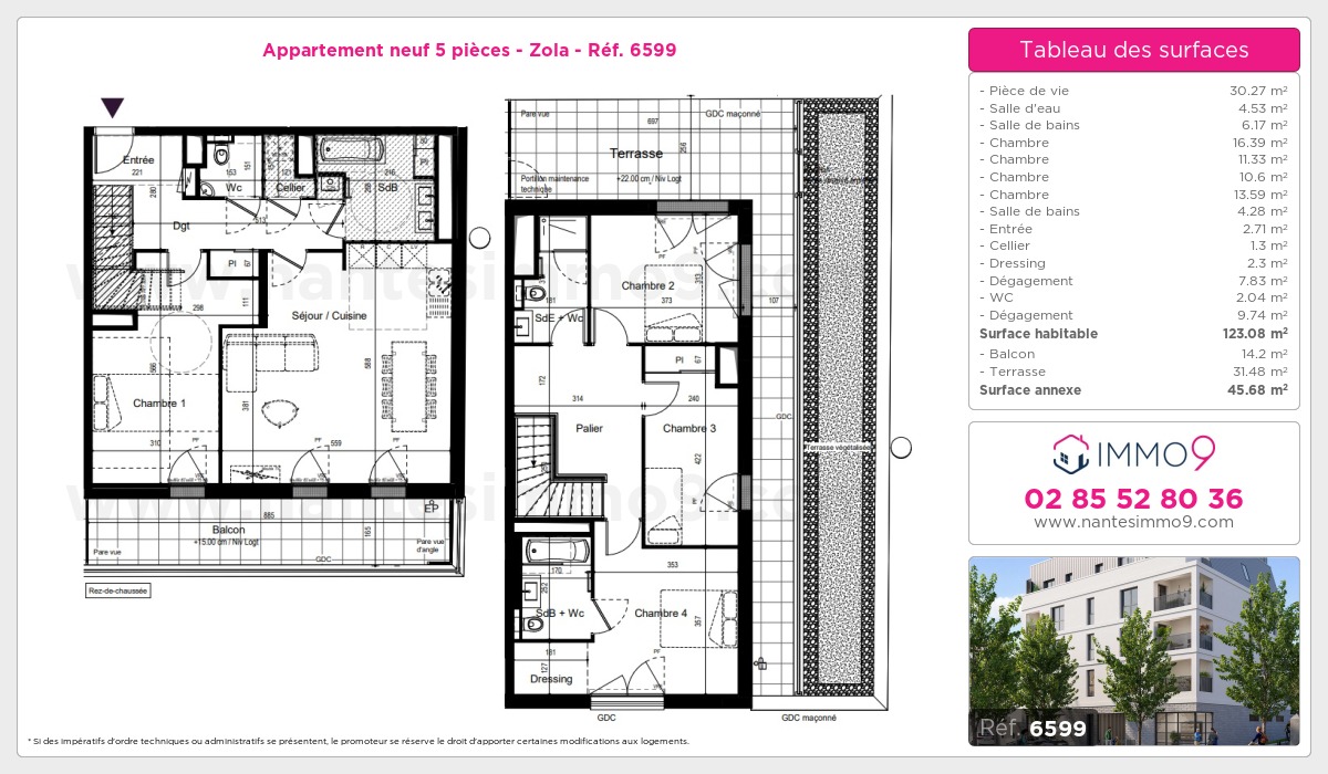 Plan et surfaces, Programme neuf Nantes : Zola Référence n° 6599