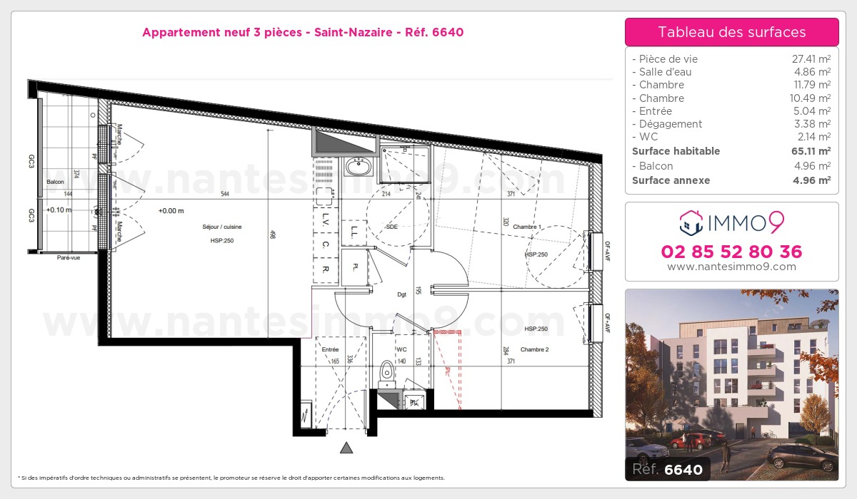 Plan et surfaces, Programme neuf Saint-Nazaire Référence n° 6640