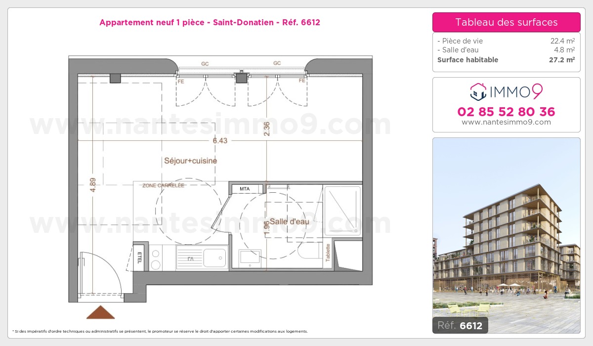 Plan et surfaces, Programme neuf Nantes : Saint-Donatien Référence n° 6612