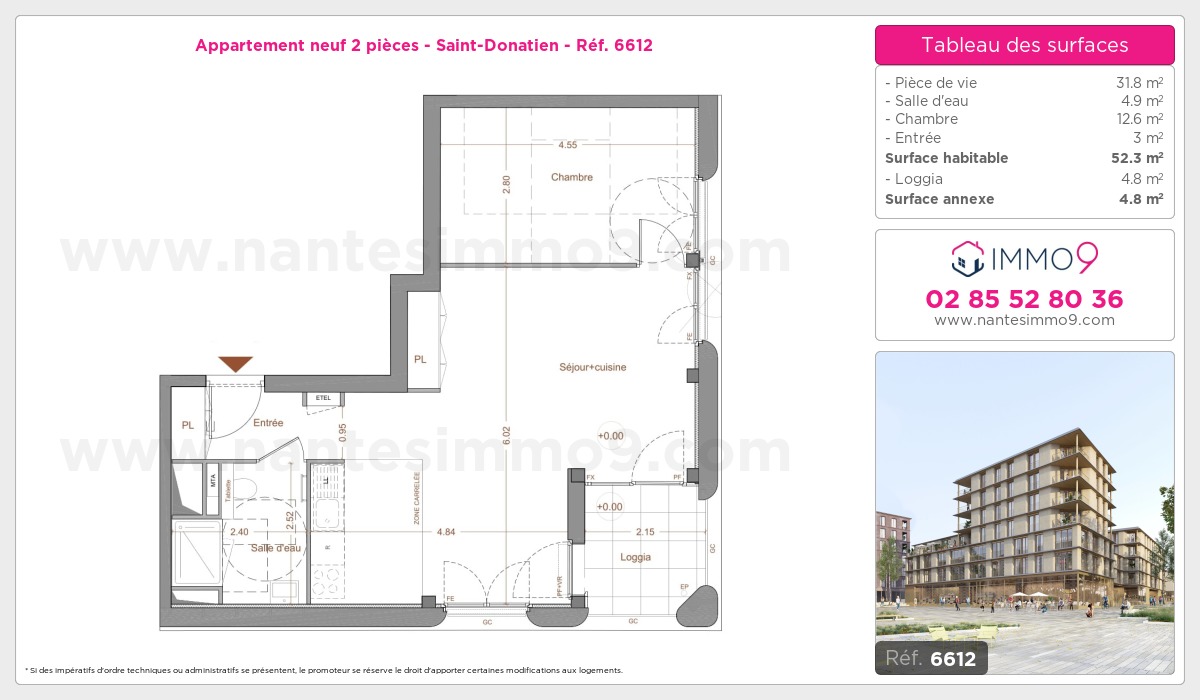 Plan et surfaces, Programme neuf Nantes : Saint-Donatien Référence n° 6612