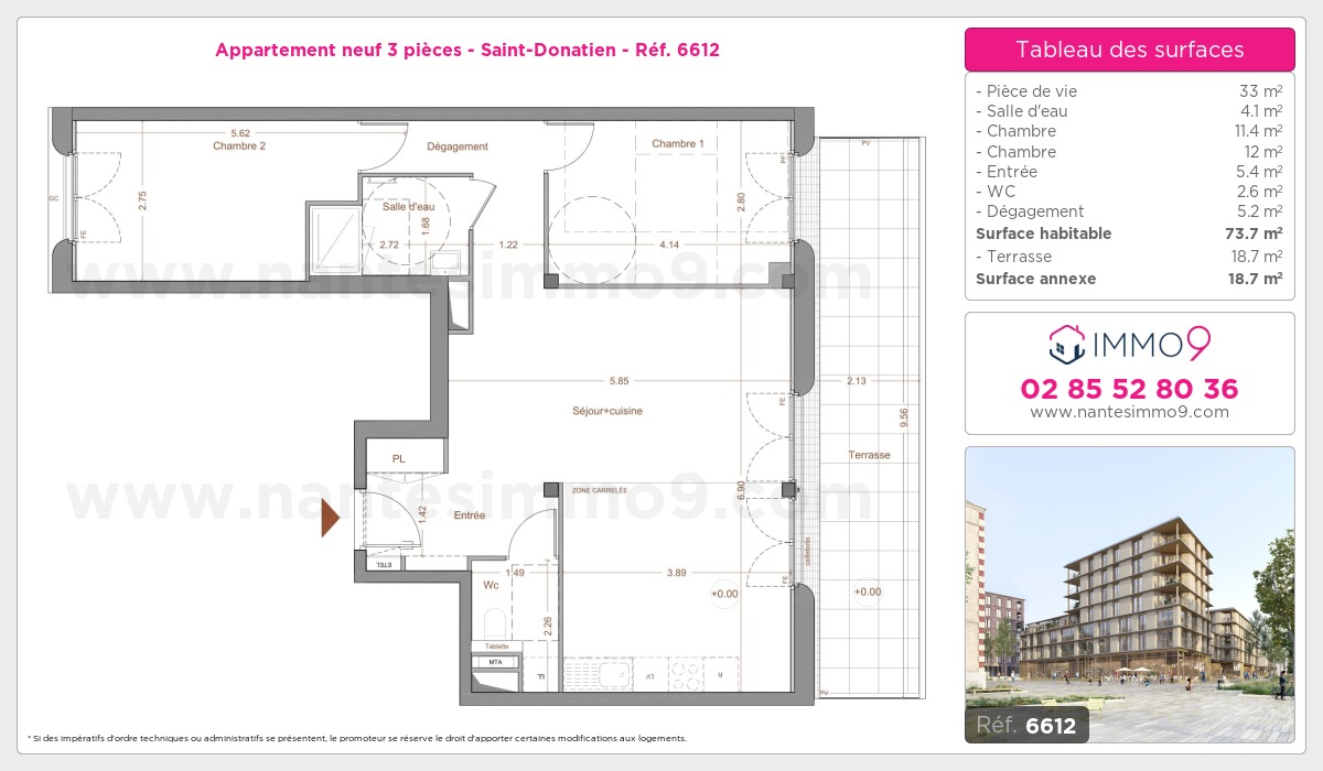 Plan et surfaces, Programme neuf Nantes : Saint-Donatien Référence n° 6612
