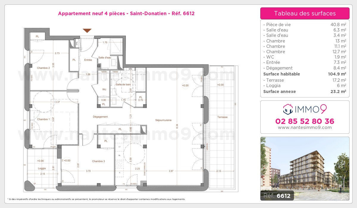 Plan et surfaces, Programme neuf Nantes : Saint-Donatien Référence n° 6612