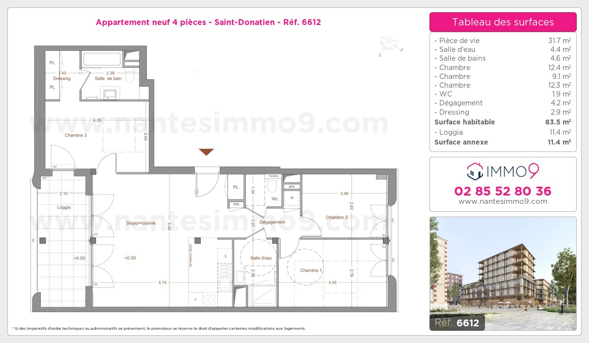 Plan et surfaces, Programme neuf Nantes : Saint-Donatien Référence n° 6612