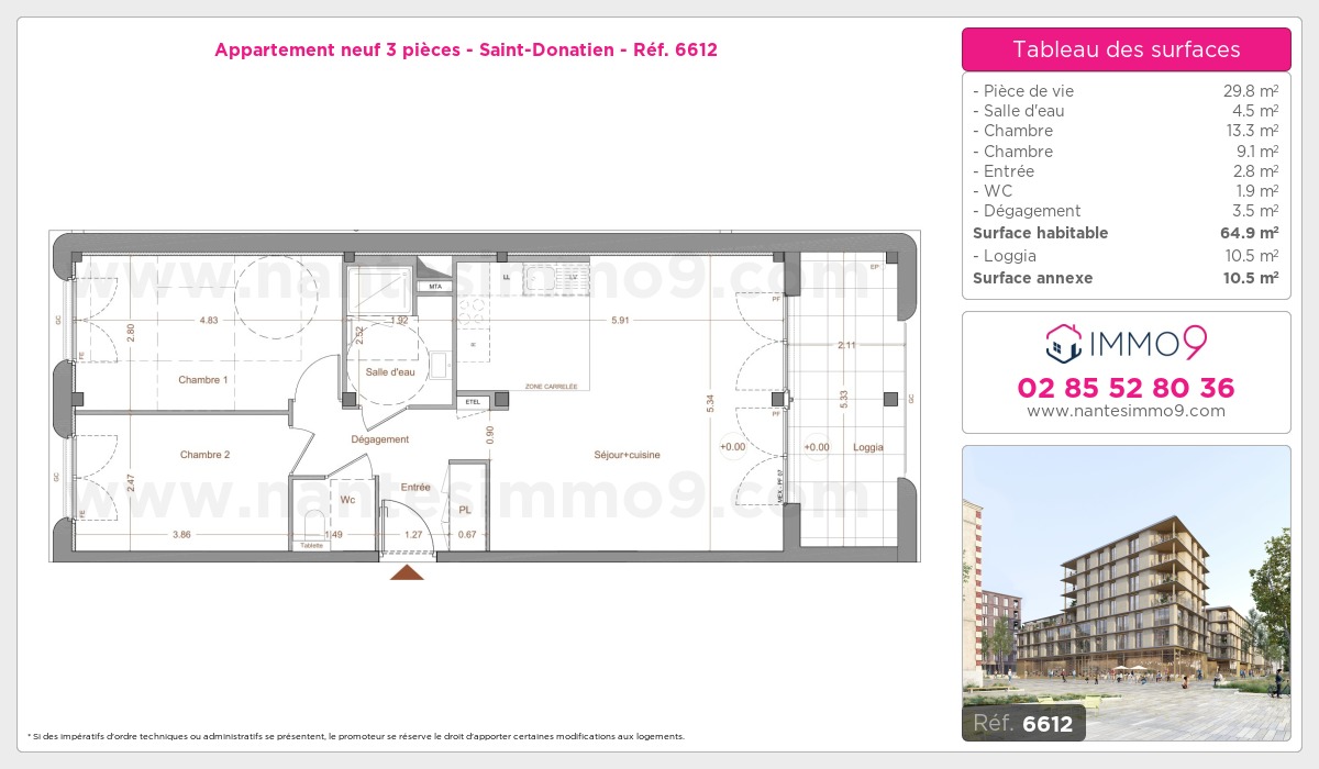 Plan et surfaces, Programme neuf Nantes : Saint-Donatien Référence n° 6612