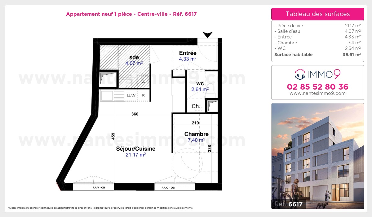 Plan et surfaces, Programme neuf Nantes : Centre-ville Référence n° 6617