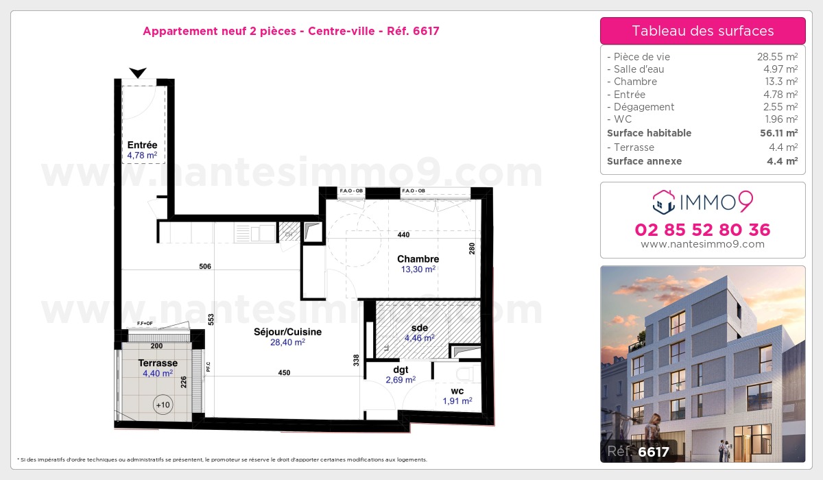Plan et surfaces, Programme neuf Nantes : Centre-ville Référence n° 6617