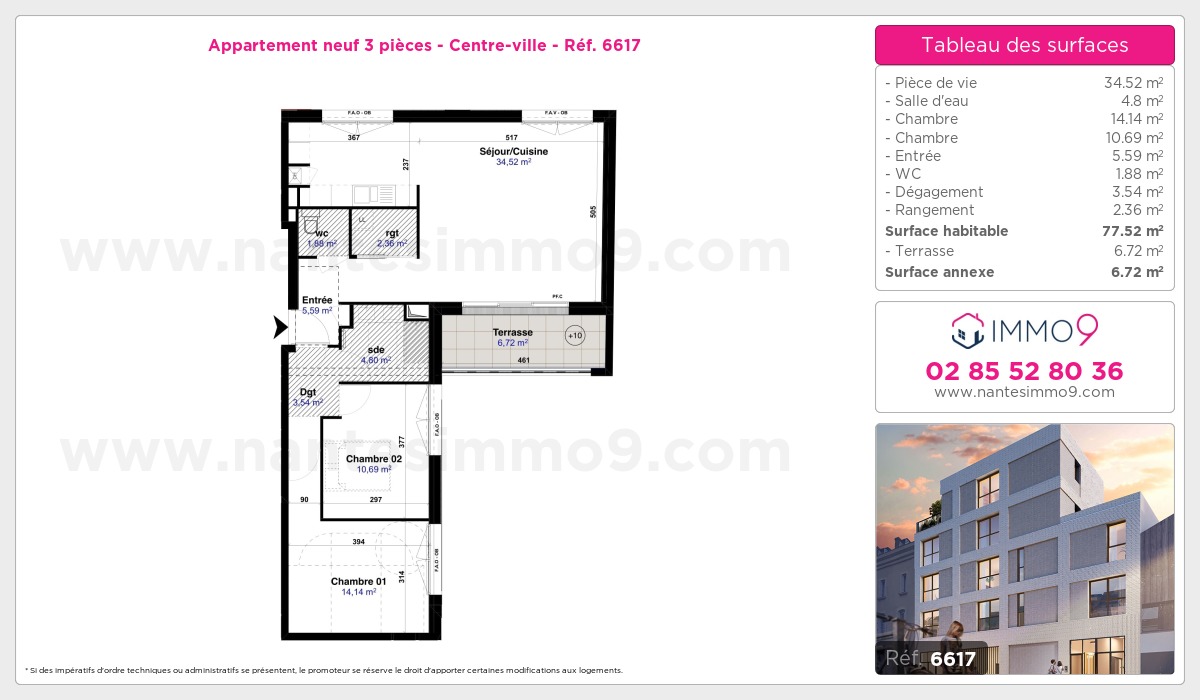 Plan et surfaces, Programme neuf Nantes : Centre-ville Référence n° 6617
