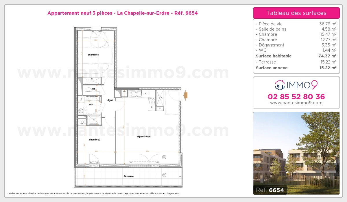Plan et surfaces, Programme neuf Chapelle-sur-Erdre Référence n° 6654