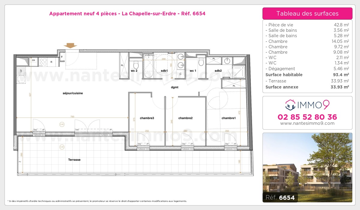 Plan et surfaces, Programme neuf Chapelle-sur-Erdre Référence n° 6654