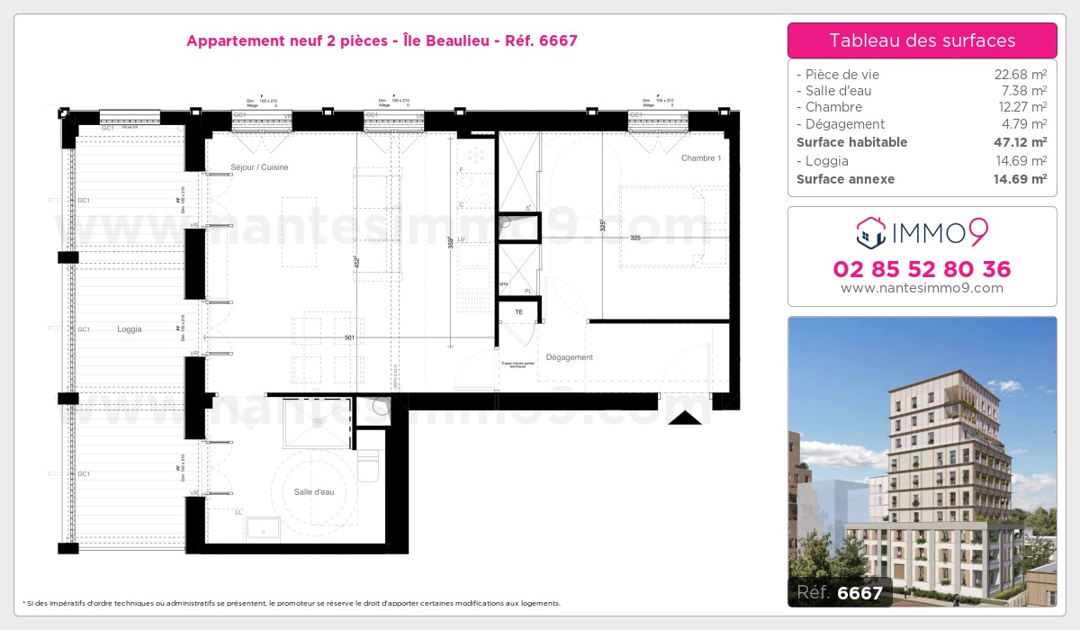 Plan et surfaces, Programme neuf Nantes : Île Beaulieu Référence n° 6667