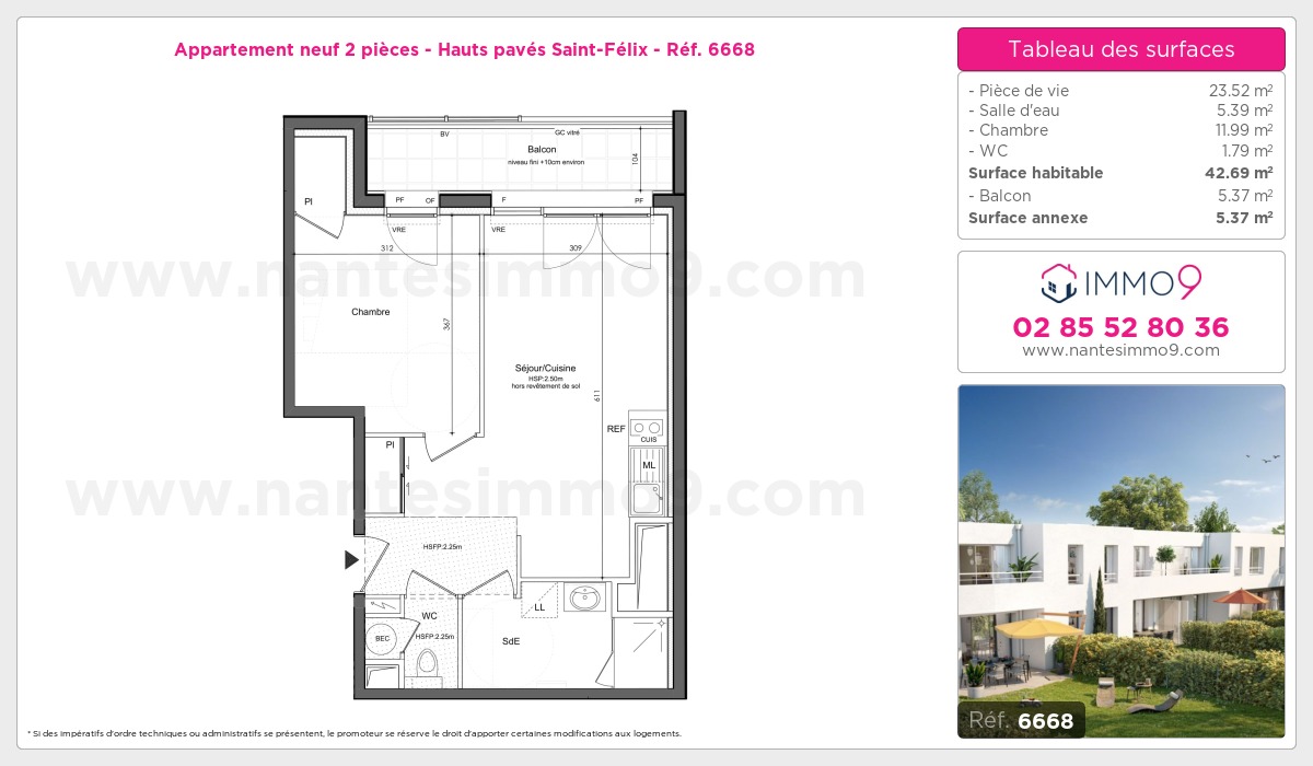 Plan et surfaces, Programme neuf Nantes : Hauts pavés Saint-Félix Référence n° 6668