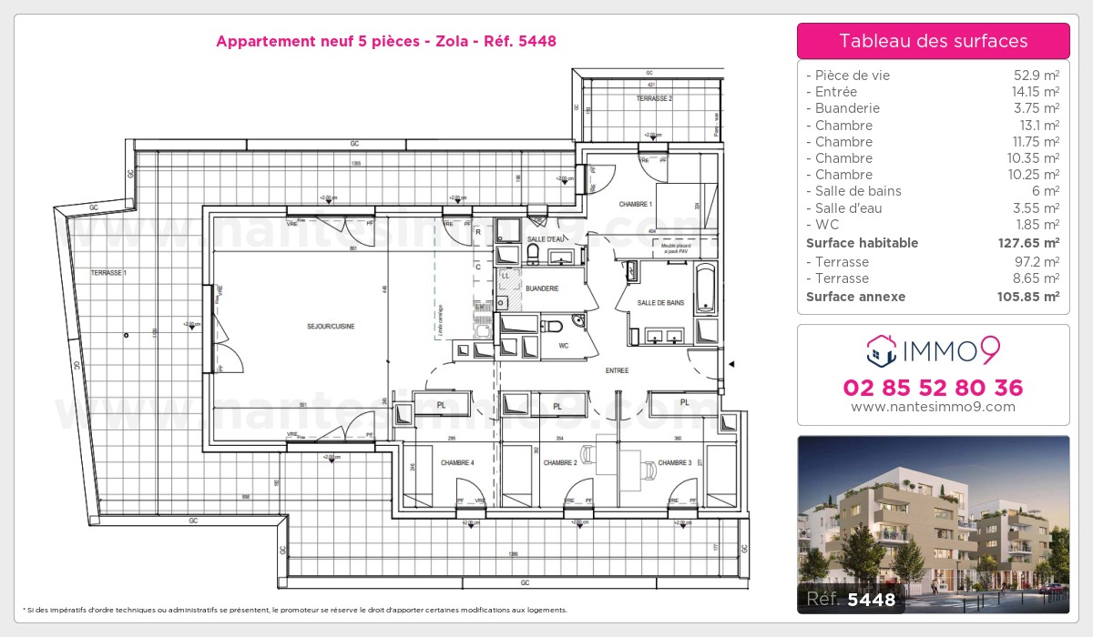 Plan et surfaces, Programme neuf Nantes : Zola Référence n° 5448