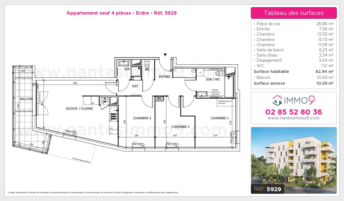 Plan et surfaces, Programme neuf Nantes : Erdre Référence n° 5929