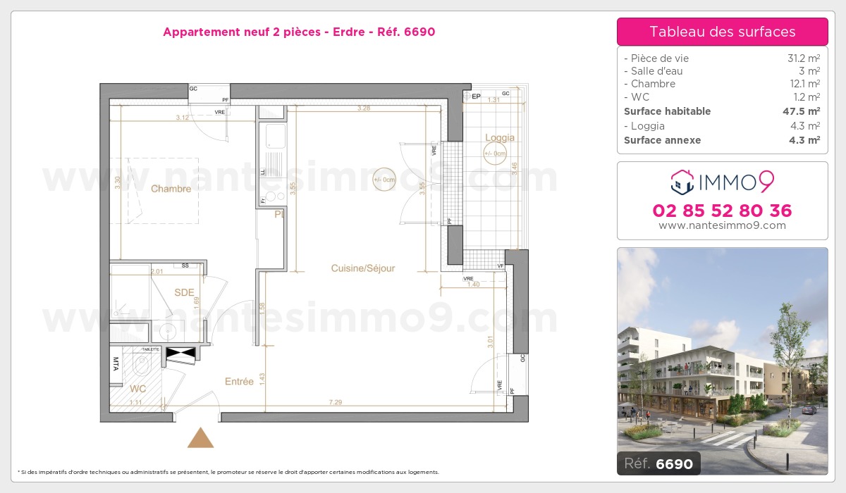 Plan et surfaces, Programme neuf Nantes : Erdre Référence n° 6690