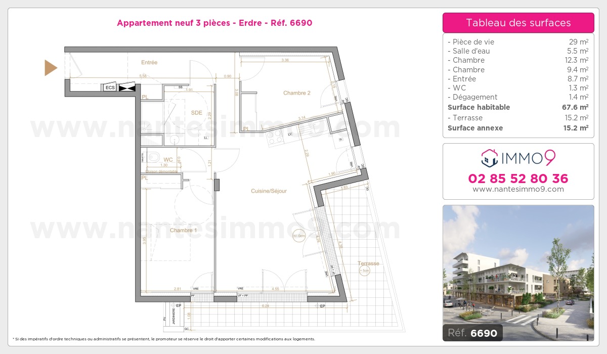 Plan et surfaces, Programme neuf Nantes : Erdre Référence n° 6690
